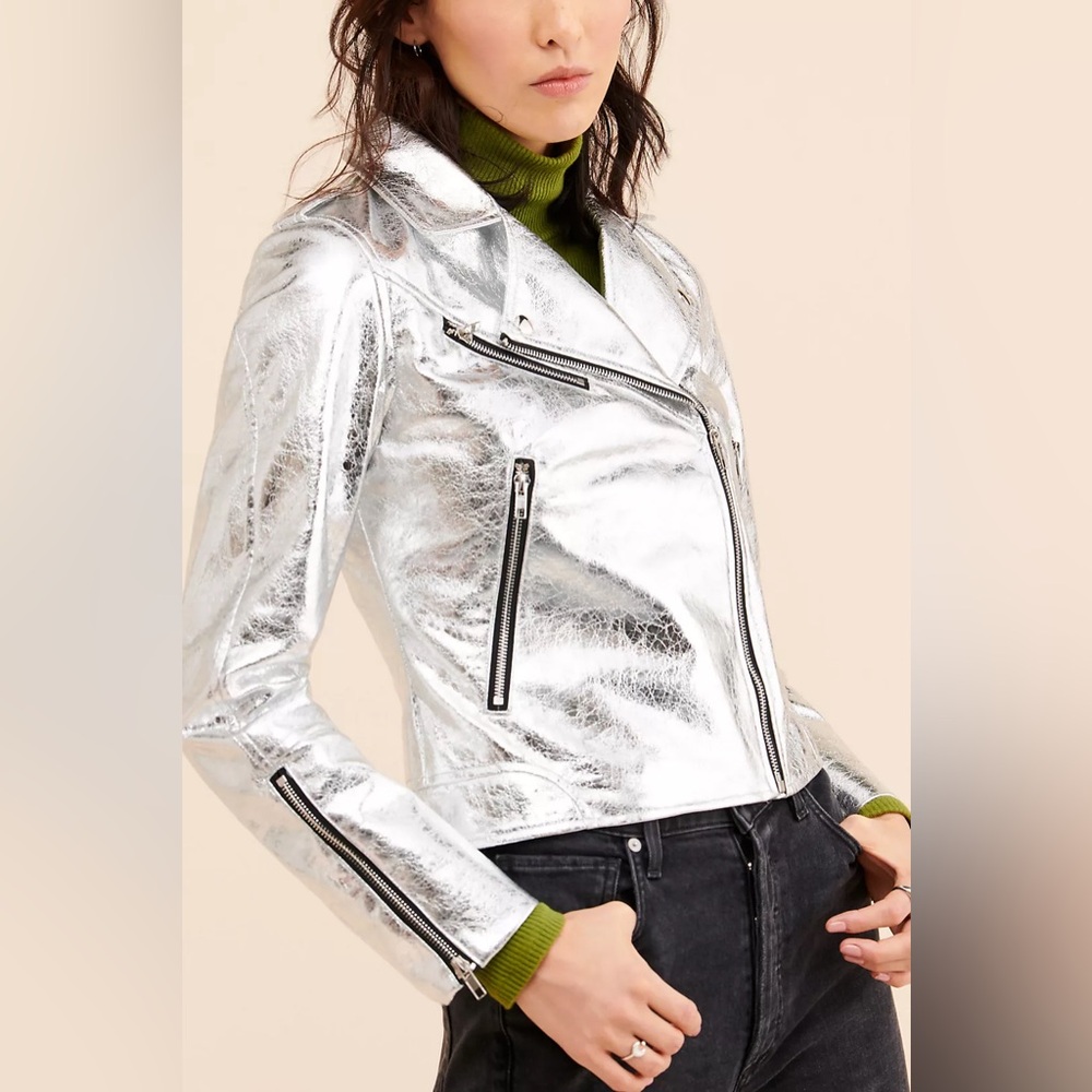 Silver Metallic Moto Jacket